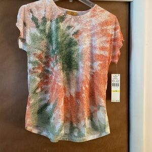 Ruby Rd. Petite Med Tie Die Effect Lightweight Short Slv Blouse Shirt NWT